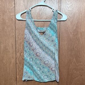 a.n.a Teal and White Printed Scoop Neck Tank Top